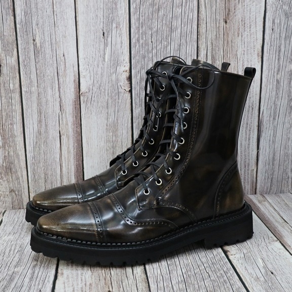 For men, N1090 black cowhide advan leather, lace-up, straight toe, handmade combat ankle boots