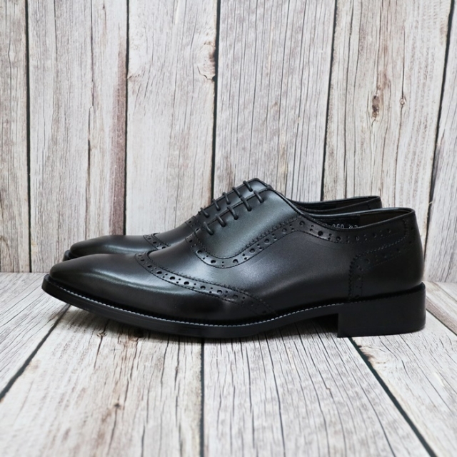 For men, N1106 black cowhide, lace-up, round toe, handmade oxford shoes