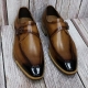 For men, N6205 two tone light brown cowhide, u-tip, handmade single-monk strap dress shoes