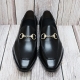 For men, N6033 black cowhide, gold horse-bit ornament, u-tip, handmade loafers