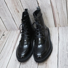 For men, N5025 black box cowhide, lace-up, u-tip, handmade commando walker boots