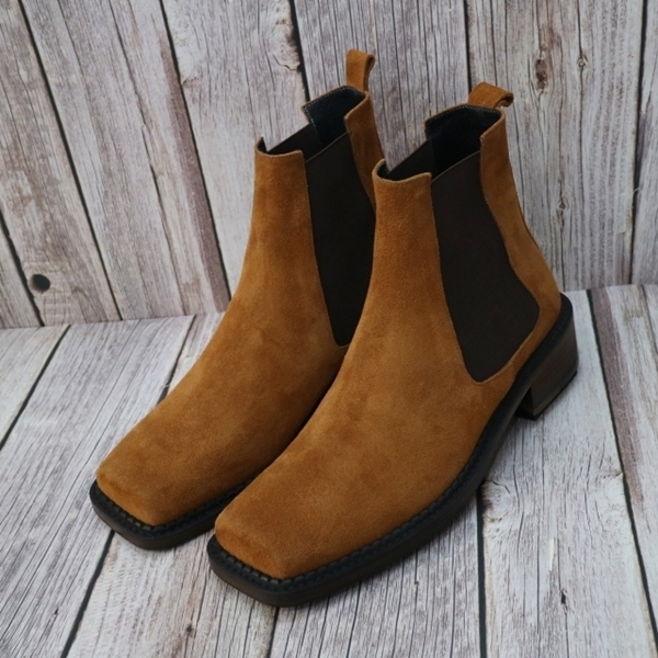 For men, Nble0215 light brown cowhide suede, no zipper(option), square toe, handmade ankle chelsea boots