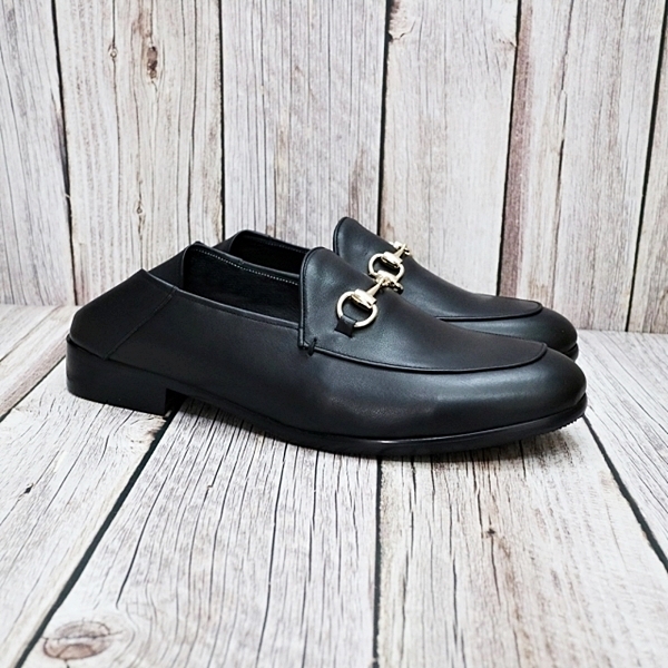 For men, N0008 black calfskin, horse-bit ornament, heel bending, u-tip, handmade loafers