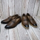 For men, N6054 brown square pattern cowhide,  straight knot, square toe, handmade penny loafers, 2 types