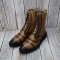 For men, N1090 two tone light brown, lace-up, straight toe, handmade combat ankle boots