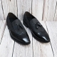 For men, N935 black cowhide and fabric combination, wing tip, handmade dress loafers