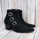 For men, 5044 cowhide black suede, pumps 7cm high-heels, 3 buckle, handmade western ankle boots