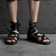 For men, A5155 black meridian cowhide, one strap, compressed sponge added, spike pattern rubber outsole, handmade gladiator sandals