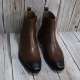 For men, Z305 cowhide two-tone tanned brown saffiano leather, inward zipper, plain toe, handmade ankle boots