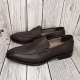 For men, N6033 dark brown cowhide saffiano, u-tip, straight pattern, handmade penny loafers