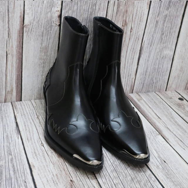 For men, Nble0896 black cowhide, inward zipper, handmade western ankle boots