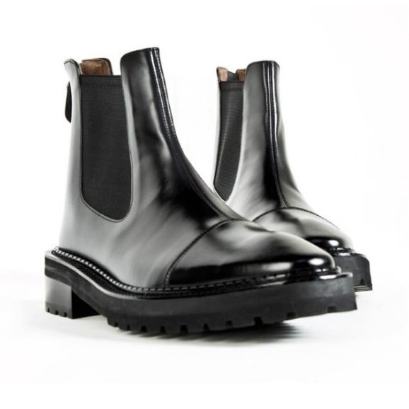 For men, N1300 cowhide black box calf leather, back zipper, plain toe, thick commando outsole, handmade ankle chelsea boots