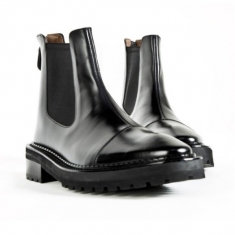 For men, N1300 cowhide black box calf leather, back zipper, plain toe, thick commando outsole, handmade ankle chelsea boots