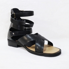 For men, A5146-1 black meridian cowhide, compressed sponge added, spike pattern rubber outsole, handmade gladiator sandals