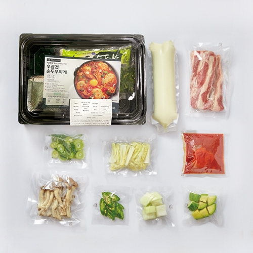 [담짜몰] 정통 우삼겹 얼큰 순두부찌개 밀키트(2인분/730g) 냉장 매콤칼칼 소스 캠핑요리 국물 술안주 해장 음식