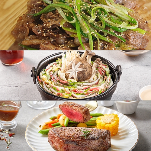 즐거운 캠핑세트 살치살스테이크(750g)+파채삼겹살(500g)+미니 밀푀유나베(750g) (5~6인분)