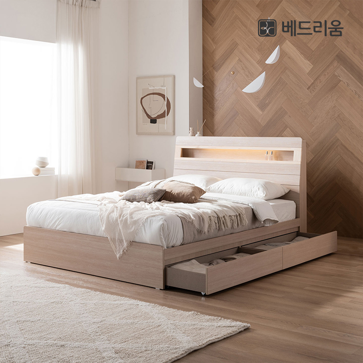 NEW 스마트메이트 편백 LED 수납침대(SS/Q/K)+릴렉서 허리특허 유로탑(경도선택가능) SET