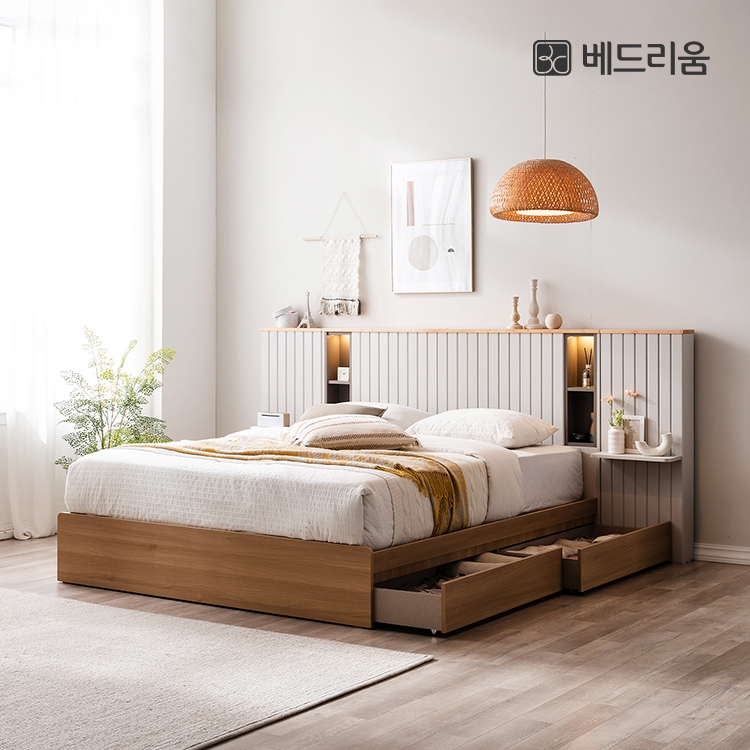 리디아 LED 원목침대(SS/Q/K)+릴렉서 허리특허 유로탑 매트리스 SET