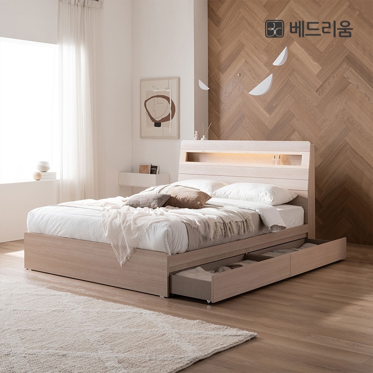 NEW 스마트메이트 편백 LED 수납침대(SS/Q/K)+NEW코지슬립 유로탑 SET