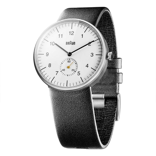 BRAUN 남성용 클래식 손목시계 BN0024WHBKG 블랙 가죽스트랩 /화이트 다이얼 40mm