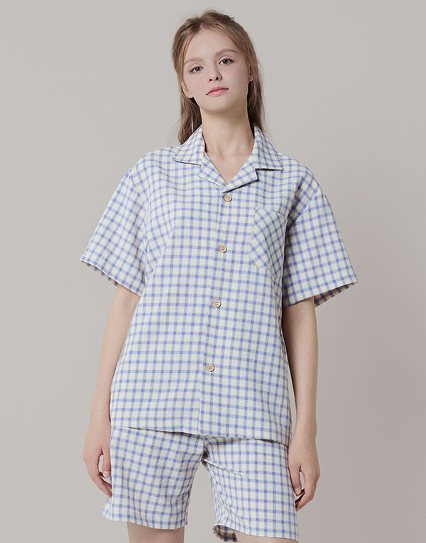 선염 체크 반팔잠옷세트[NSZ1003]