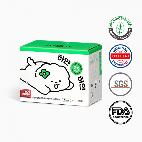 [하얀하얀X스노우독] 하얀하얀 순면커버 순면흡수체 팬티라이너 20p