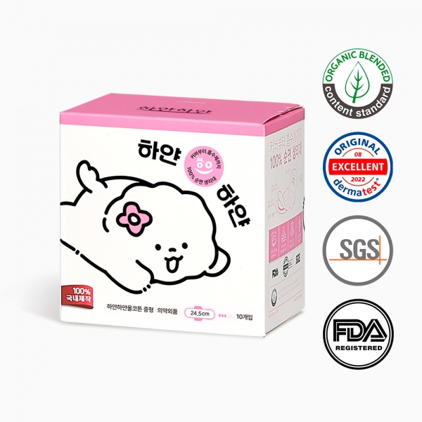 [하얀하얀X스노우독] 하얀하얀 순면커버 순면흡수체 중형 생리대 10p