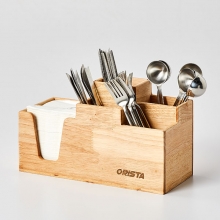 카페 냅킨 스푼 포크 빨대꽂이 디스펜서 수저통 5구 정리 보관함 오리스타 우드 지니어스