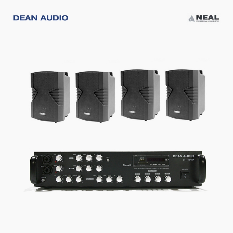 DEAN SR-450D 4채널 앰프 NA-D5 벽걸이 스피커 4개 매장 카페 강의실 업소용 음향 패키지