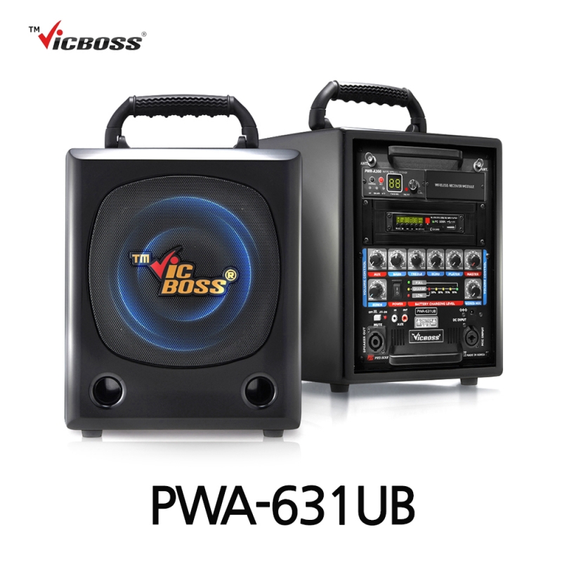 빅보스 VICBOSS PWA-631UB 200W 6.5인치 충전용 앰프 스피커 매장용 무선마이크