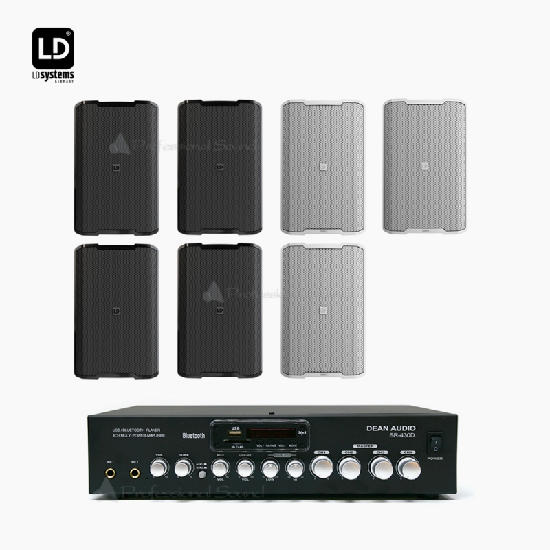 LD SYSTEM 매장 카페 음향패키지 SR-430D 앰프 DQOR3 벽부형 스피커 7EA