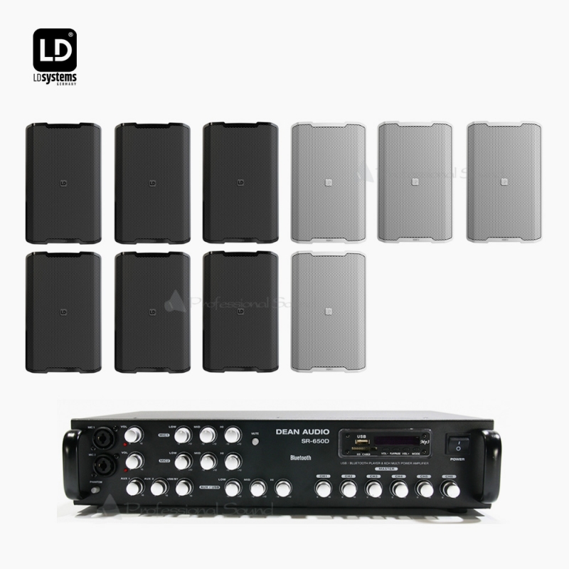 LD SYSTEM 매장 카페 음향패키지 SR-650D 앰프 DQOR3 벽부형 스피커 10EA