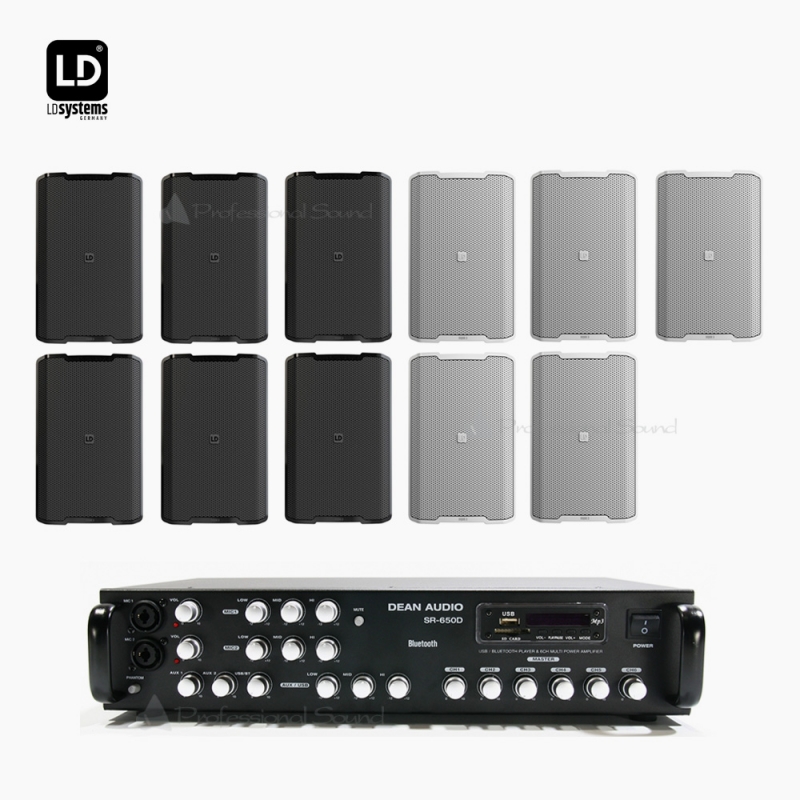 LD SYSTEM 매장 카페 음향패키지 SR-650D 앰프 DQOR3 벽부형 스피커 11EA