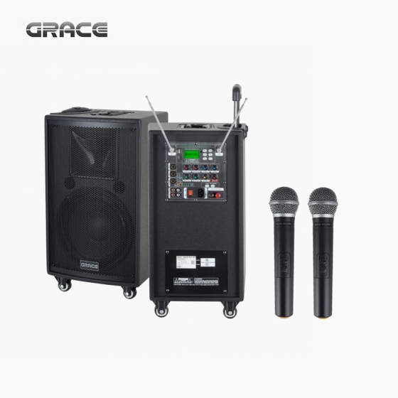 GRACE 그레이스 EG-380 이동식 휴대용 충전식 앰프 스피커 2채널 무선마이크세트
