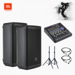 댄스음향패키지 JBL EON715 스피커+YOUMIX-202 MEDIA 오디오믹서+스피커스탠드+마이크케이블 SET