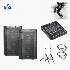 댄스음향패키지 GNS GSA-8 YOUMIX-202 MEDIA 스피커+오디오믹서+스피커스탠드+마이크케이블 SET