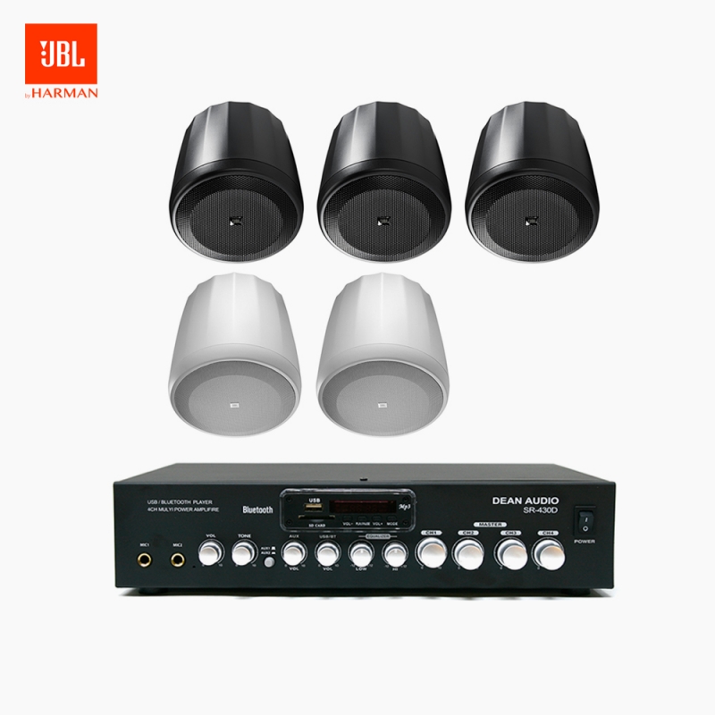 JBL 매장 카페 음향패키지 4채널 앰프 SR-430D + JBL CONTROL 62P 팬던트 위성스피커 5개