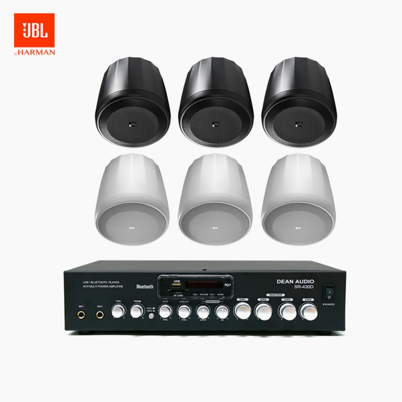 JBL 매장 카페 음향패키지 4채널 앰프 SR-430D + JBL CONTROL 62P 팬던트 위성스피커 6개