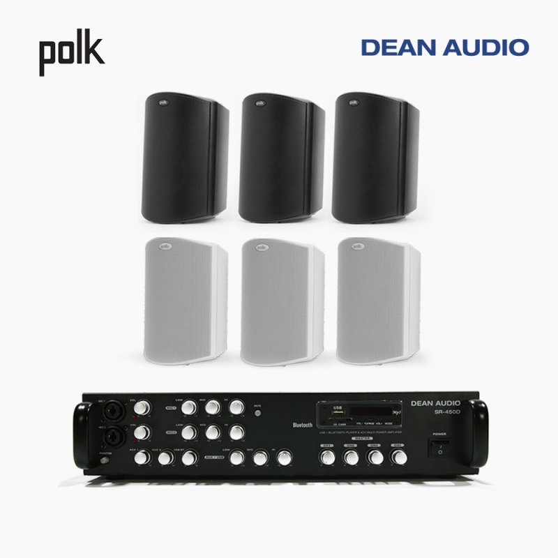 POLK AUDIO 매장 카페 상업용 ATRIUM6 아웃도어 라우드 스피커 6개+SR-450D 4채널 앰프 음향패키지