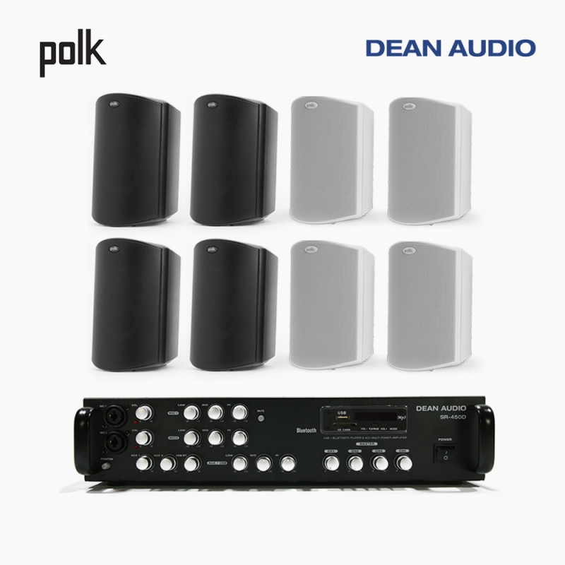 POLK AUDIO 매장 카페 상업용 ATRIUM6 아웃도어 라우드 스피커 8개+SR-450D 4채널 앰프 음향패키지