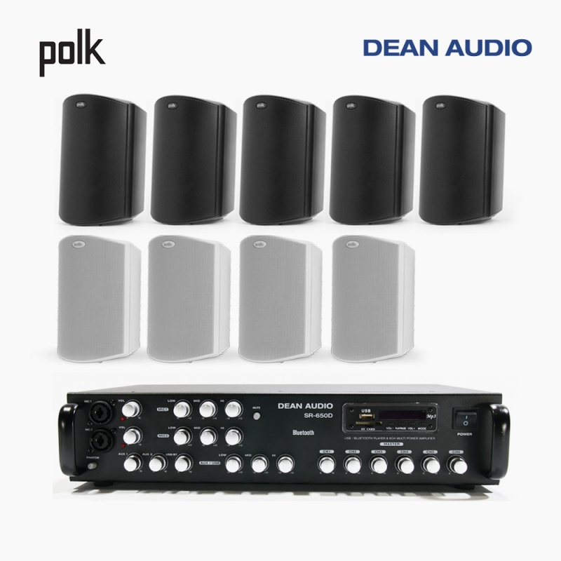 POLK AUDIO 매장 카페 상업용 ATRIUM6 아웃도어 라우드 스피커 9개+SR-650D 6채널 앰프 음향패키지