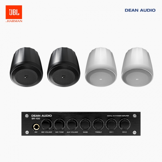 JBL 매장 카페 음향패키지 2채널 앰프 SR-100 + JBL CONTROL 62P 팬던트 위성스피커 4개