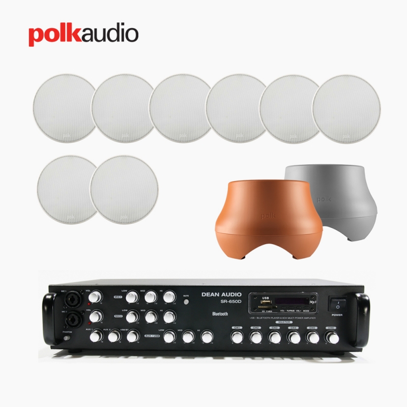 POLK AUDIO 매장 카페 상업용 V6S 실링스피커 8개+ATRIUM SUB100 서브우퍼+SR-650D 6채널 앰프 음향패키지