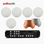 POLK AUDIO 매장 카페 상업용 V6S 실링스피커 5개+ATRIUM SUB100 서브우퍼+SR-450D 4채널 앰프 음향패키지