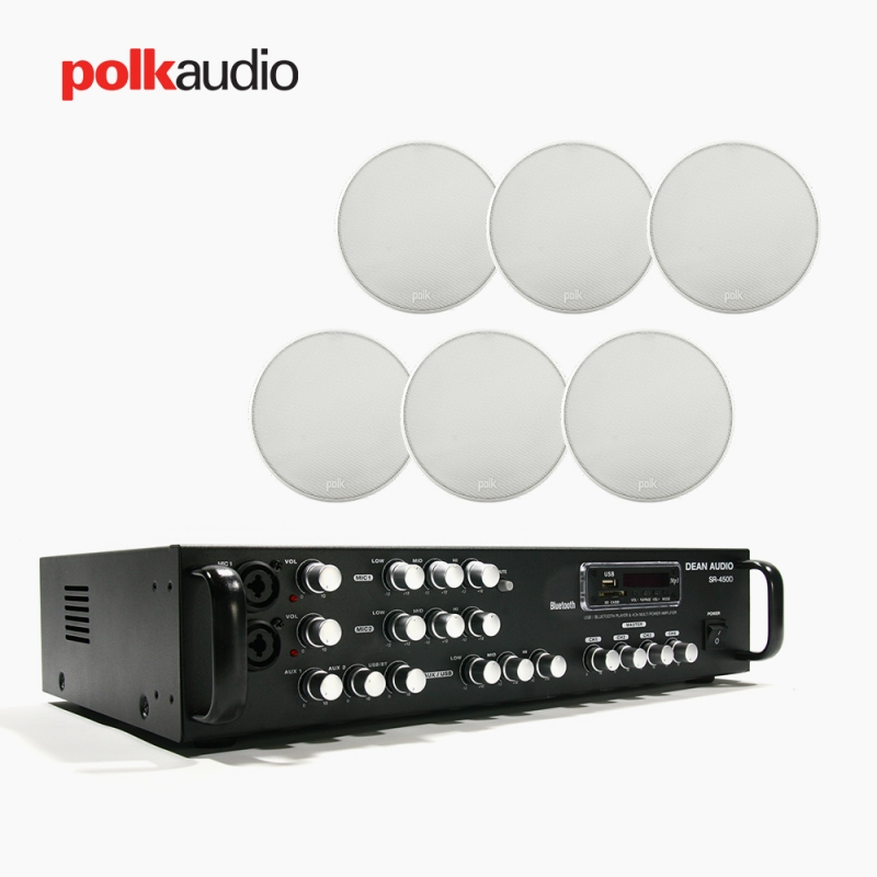 POLK AUDIO 매장 카페 상업용 V6S 실링스피커 6개+SR-450D 4채널 앰프 음향패키지