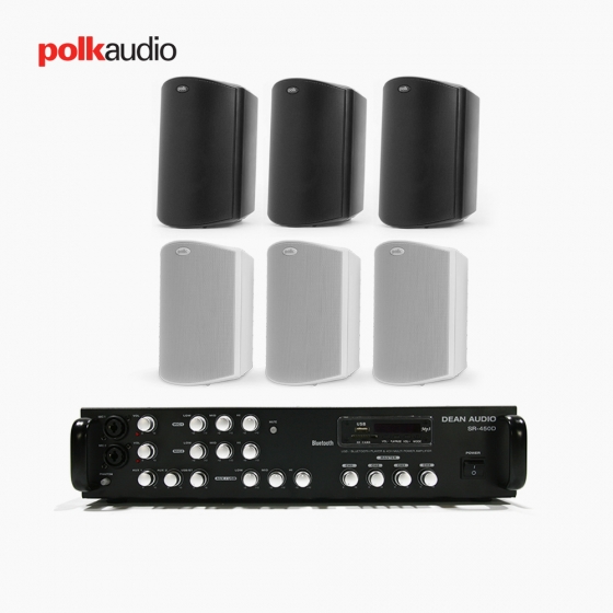POLK AUDIO 매장 카페 상업용 ATRIUM4 아웃도어 라우드 스피커 6개+SR-450D 4채널 앰프 음향패키지