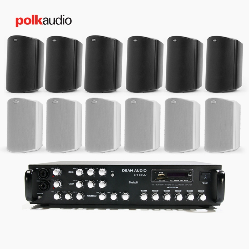 POLK AUDIO 매장 카페 상업용 ATRIUM4 아웃도어 라우드 스피커 12개+SR-650D 6채널 앰프 음향패키지