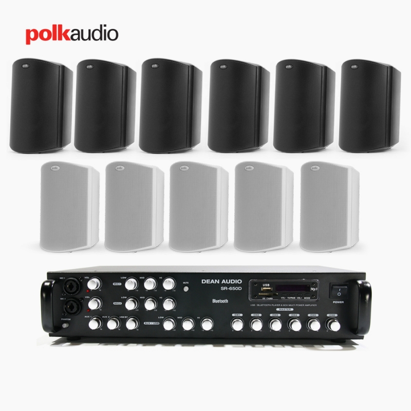 POLK AUDIO 매장 카페 상업용 ATRIUM4 아웃도어 라우드 스피커 11개+SR-650D 6채널 앰프 음향패키지