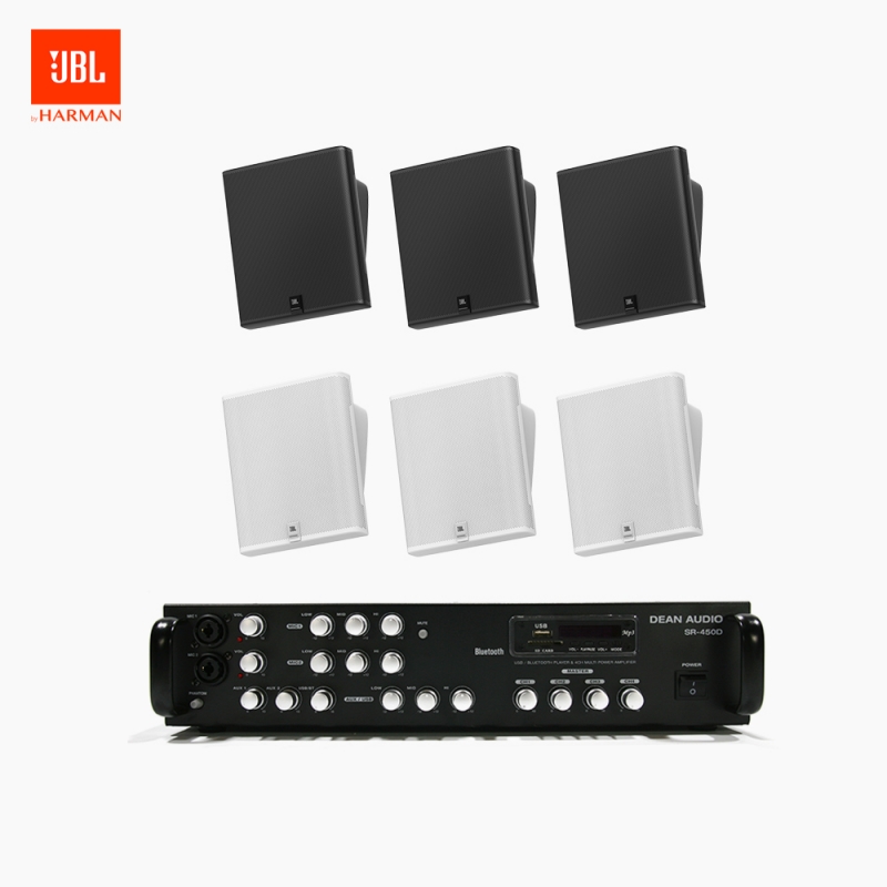 JBL 매장 카페 회의실 상업용 SLP-12T 벽걸이 라우드 스피커 6개+SR-450D 4채널 앰프 음향패키지