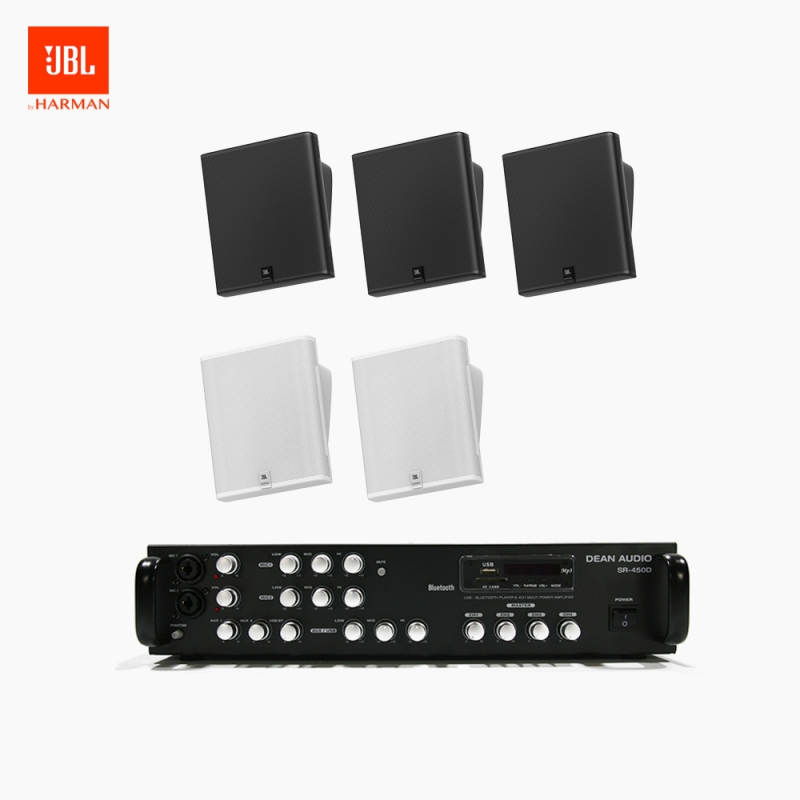 JBL 매장 카페 회의실 상업용 SLP-12T 벽걸이 라우드 스피커 5개+SR-450D 4채널 앰프 음향패키지